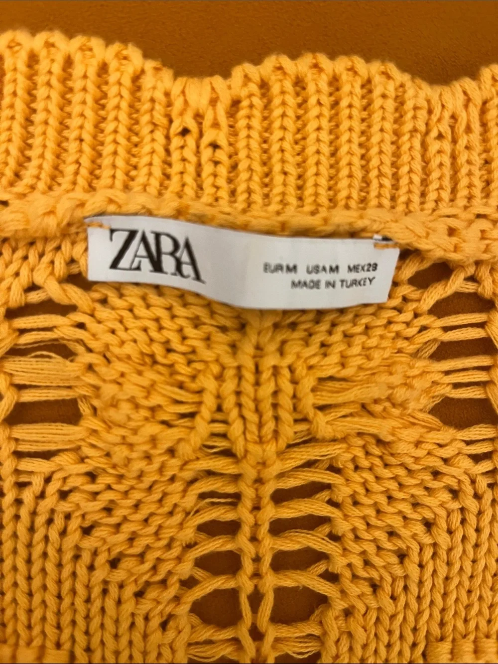 Zara light orange  Open-Knit Short Sleeve cotton Cardigan - Picture 10 of 12